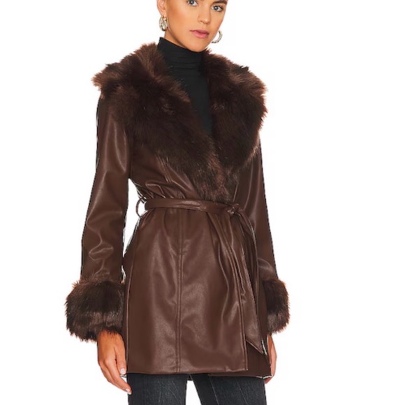 Show Me Your MuMu Penny Lane Faux Leather Jacket in Chocolate - Picture 3 of 7